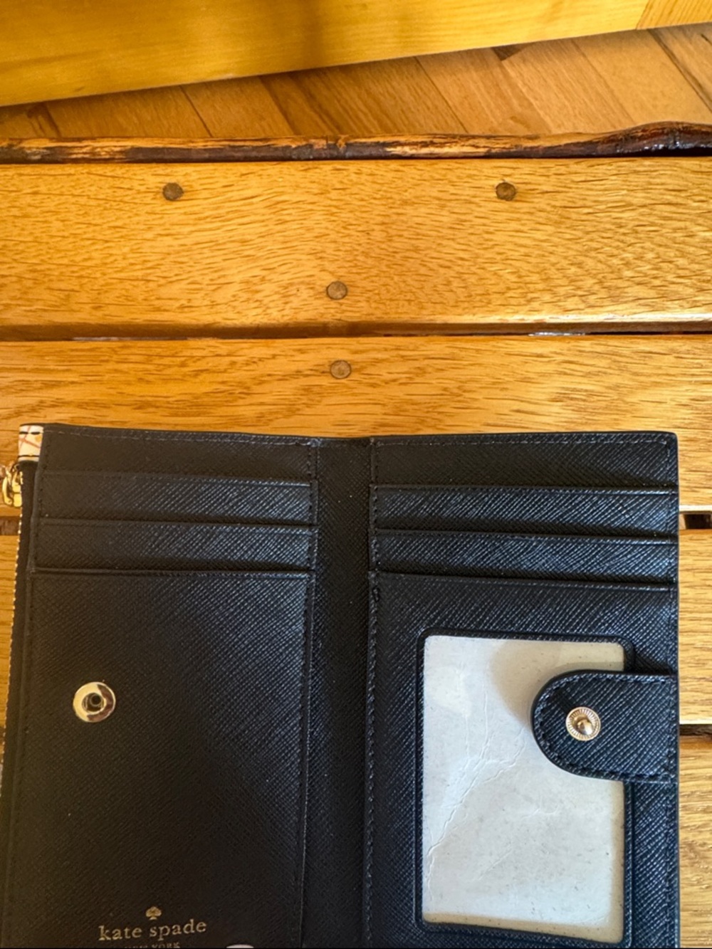 Kate Spade Black & White Striped Pineapple Wallet with Green Accent - Picture 3 of 4